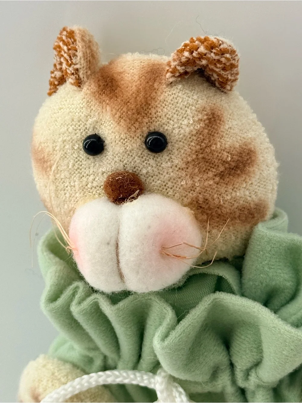 Plush Cat Toy in Sage Green Drawstring Outfit